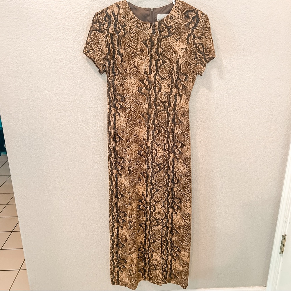 Vintage 90s Snake Animal Print Midi Maxi Stretch Dress Belt Detail Sz 10 M